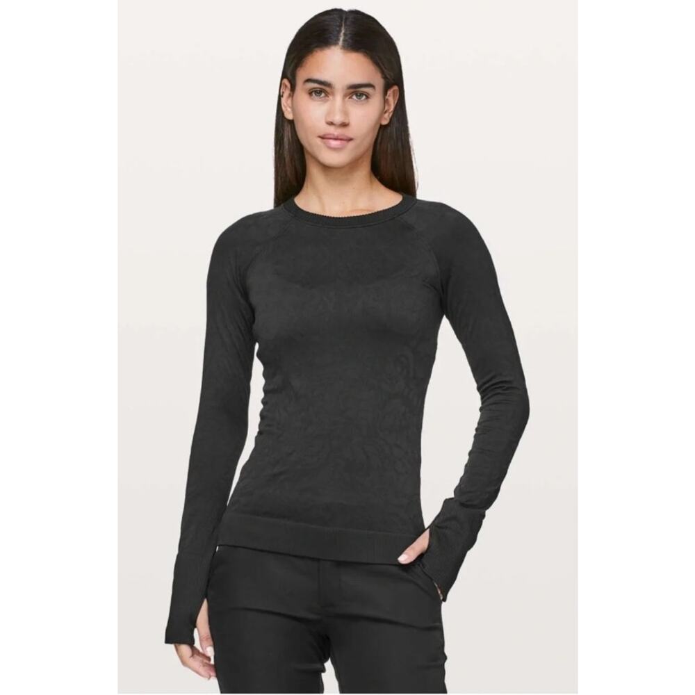 Lululemon Rest Less Pullover Black Textured Thermal Top Thumbholes 6